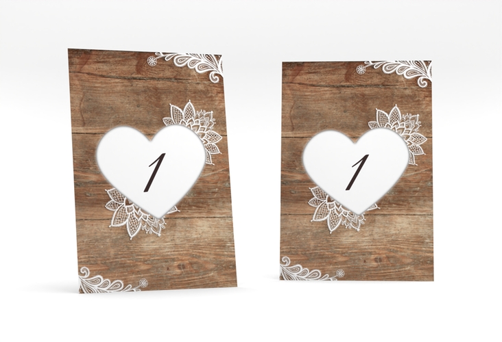 Tischnummer Hochzeit Spitze Tischaufsteller braun