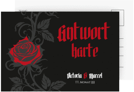 Antwortkarte Hochzeit Red Rose A6 Postkarte schwarz