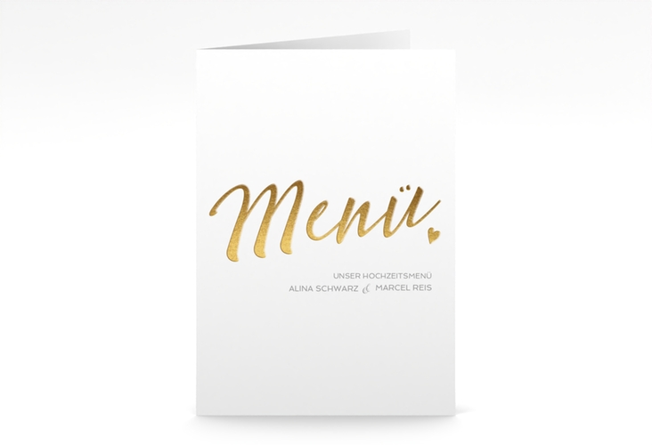 Menükarte Hochzeit Glam A5 Klappkarte hoch weiss hochglanz