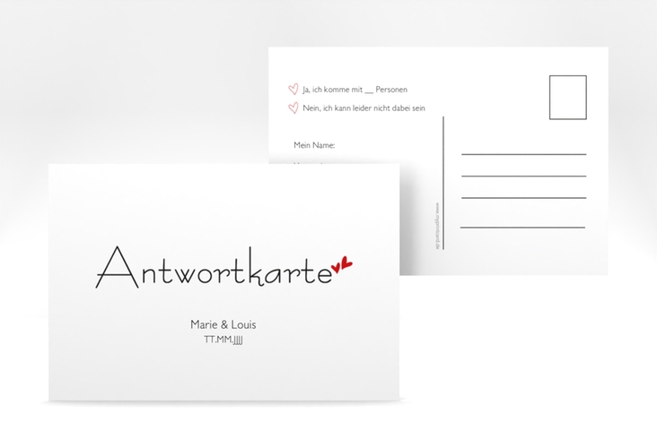 Antwortkarte Hochzeit  Twohearts A6 Postkarte rot