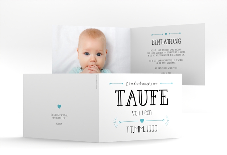 Taufeinladung Lettering A6 Klappkarte quer tuerkis