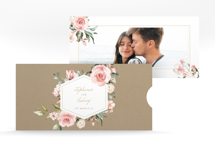 Hochzeitseinladung Graceful Einsteckkarte mit Rosenblüten in Rosa und Weiß
