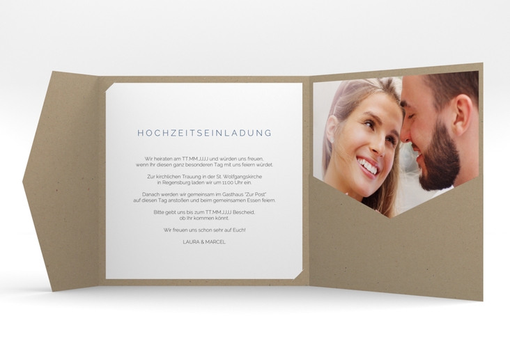 Hochzeitseinladung Fingerprint Pocketfold blau schlicht mit Fingerabdruck-Motiv