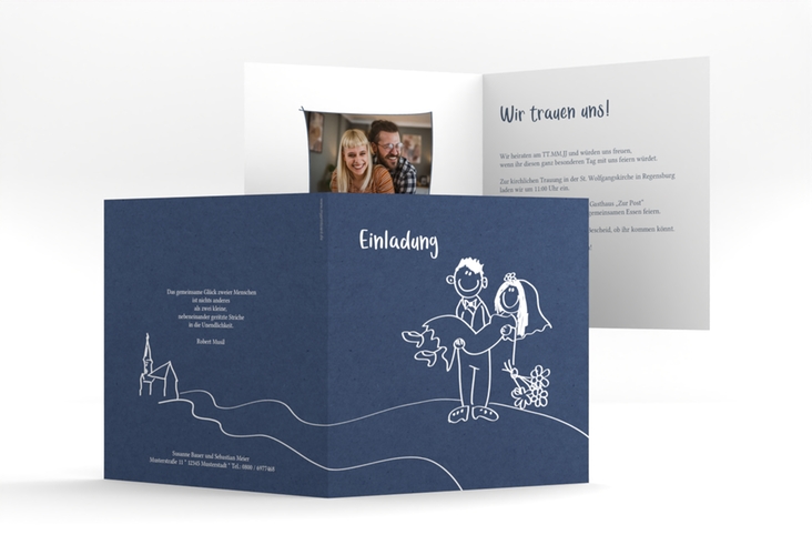 Hochzeitseinladung Pisa quadr. Klappkarte blau