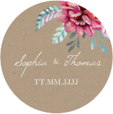Klick: Details zu Aufkleber Hochzeit "Blooming" anzeigen Aufkleber Hochzeit Blooming Aufkleber, selbstklebend, rund Kraftpapier