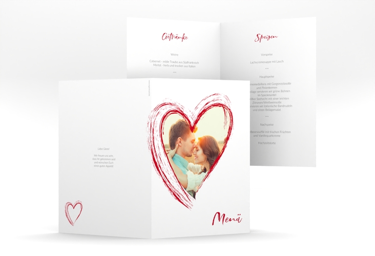 Menükarte Hochzeit Liebe A5 Klappkarte hoch rot hochglanz