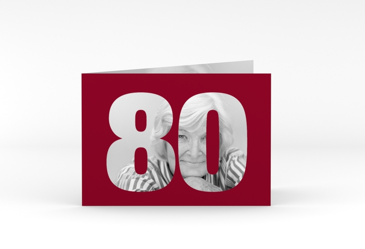 Einladung 80. Geburtstag Numbers A6 Klappkarte quer rot hochglanz