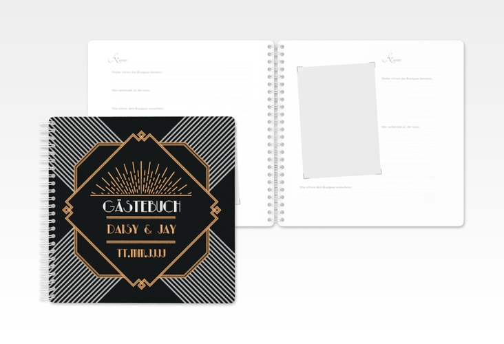 Gästebuch Hochzeit Gatsby Ringbindung schwarz im 20er-Jahre-Stil