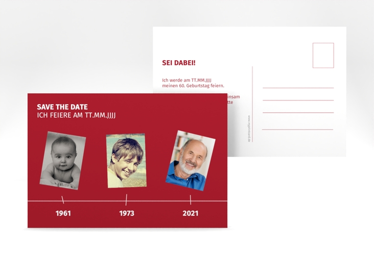 Save the Date-Postkarte Geburtstag Timeline A6 Postkarte rot