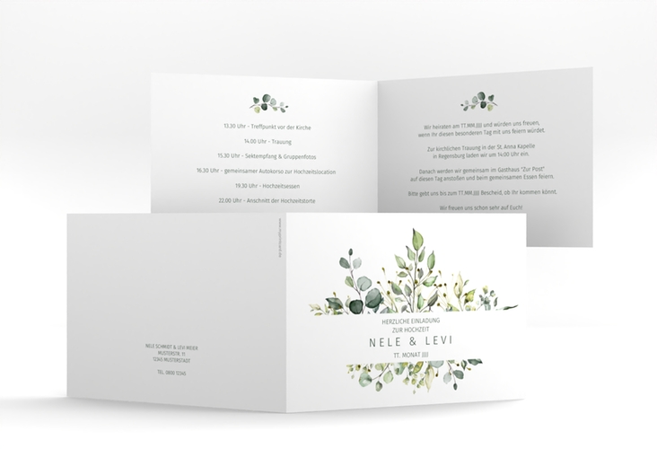 Hochzeitseinladung Enchanting A6 Klappkarte quer weiss hochglanz