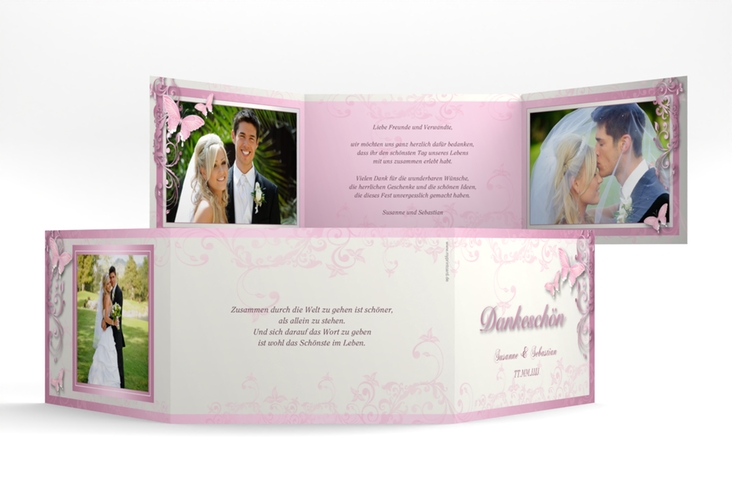 Danksagungskarte Hochzeit Toulouse A6 Doppel-Klappkarte rosa
