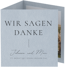 Klick: Details zu Dankeskarte Hochzeit "Hochzeitsfreude" anzeigen Dankeskarte Hochzeit Hochzeitsfreude quadr. Doppel-Klappkarte blau