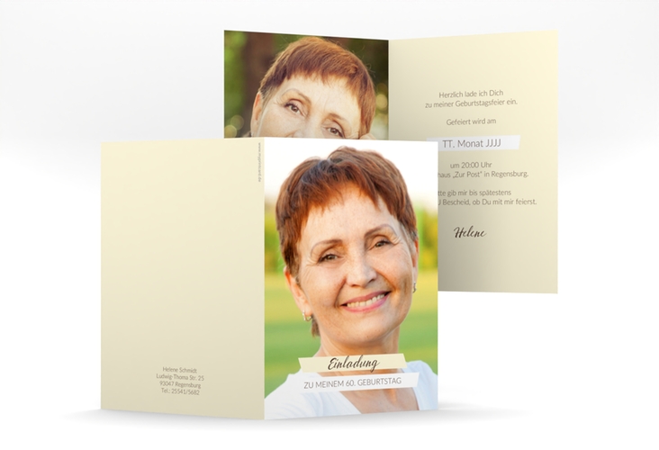 Einladung 60. Geburtstag Happy A6 Klappkarte hoch beige