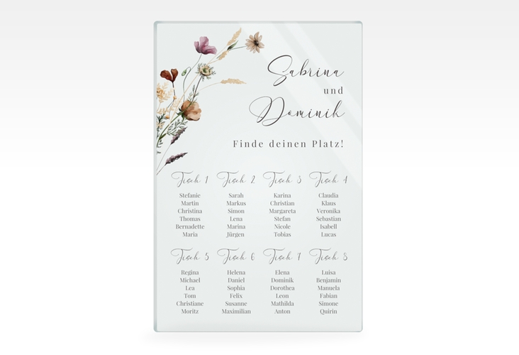 Sitzplan Acryl Hochzeit Sauvages 40 x 60 cm Acryl mit getrockneten Wiesenblumen