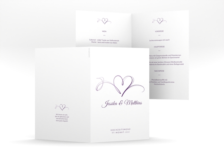 Menükarte Hochzeit Envie A5 Klappkarte hoch lila hochglanz