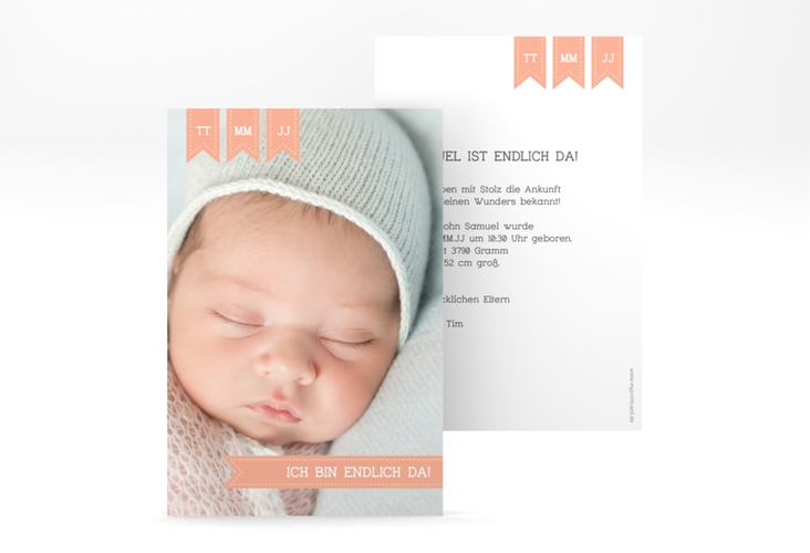 Geburtskarte Kinderlachen A6 Karte hoch apricot hochglanz