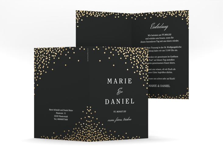 Einladungskarte Hochzeit Glitter A6 Klappkarte hoch schwarz hochglanz