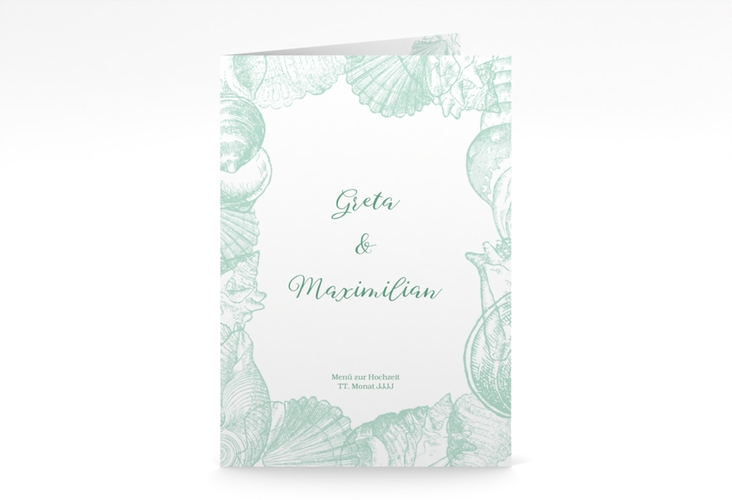 Menükarte Hochzeit Muschelreich A5 Klappkarte hoch mint hochglanz
