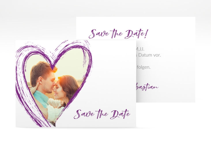 Save the Date-Visitenkarte Liebe Visitenkarte quer lila