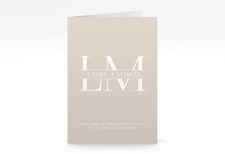 Danksagungskarte Hochzeit Monogramm A6 Klappkarte hoch in klassischem Design mit Initialen des Brautpaars