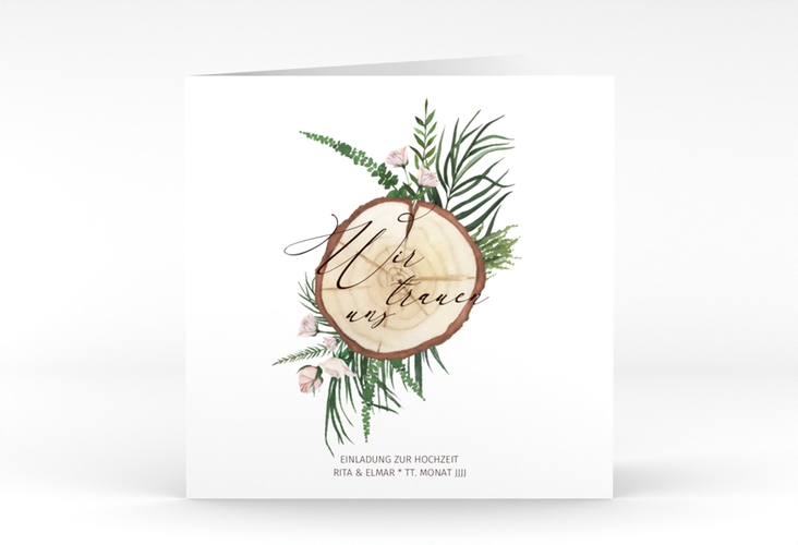 Hochzeitseinladung Woodland quadr. Klappkarte weiss hochglanz