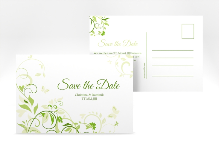 Save the Date-Postkarte Lilly A6 Postkarte gruen hochglanz