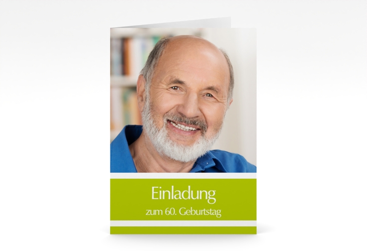 Einladung 60. Geburtstag Gerd/Gerda A6 Klappkarte hoch gruen mit Foto