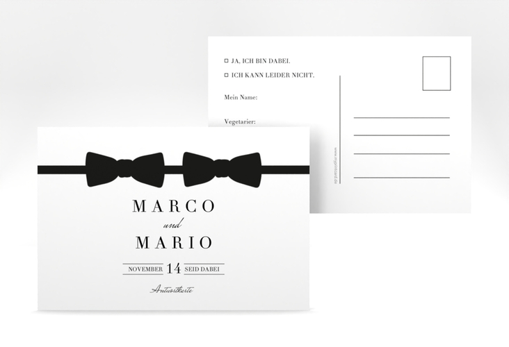 Antwortkarte Hochzeit Suits A6 Postkarte schwarz