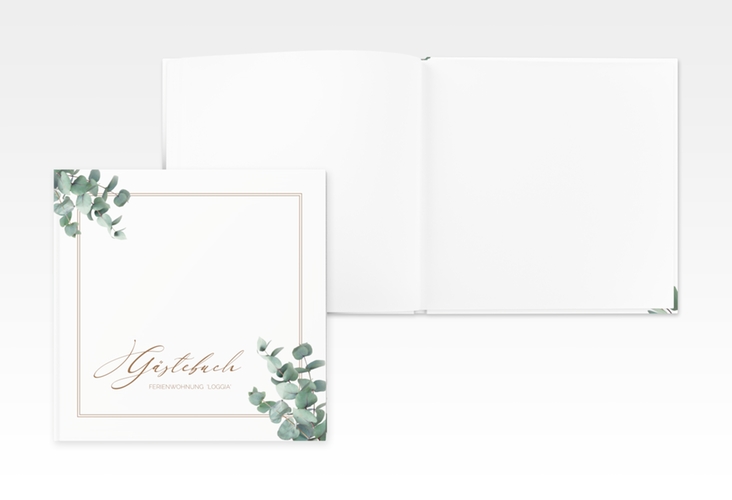 Gästebuch Creation Ferienwohnung Loggia 20 x 20 cm, Hardcover mit Eukalyptus-Zweigen