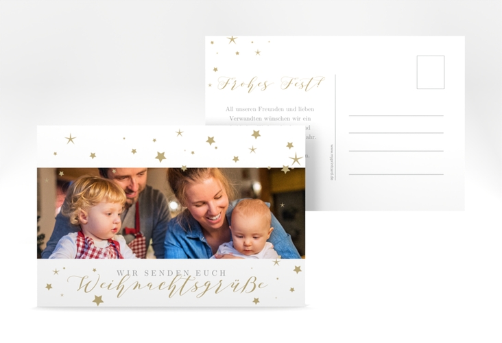 Weihnachtskarte Sternennacht A6 Postkarte weiss hochglanz für Weihnachtsgrüße mit Familienfoto