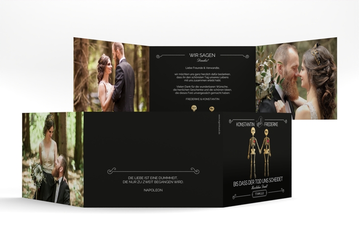 Dankeskarte Hochzeit Bones A6 Doppel-Klappkarte schwarz hochglanz