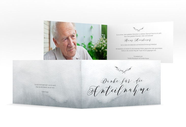 Danksagungskarte Trauer Horizont lange Klappkarte quer schwarz in Aquarell-Optik