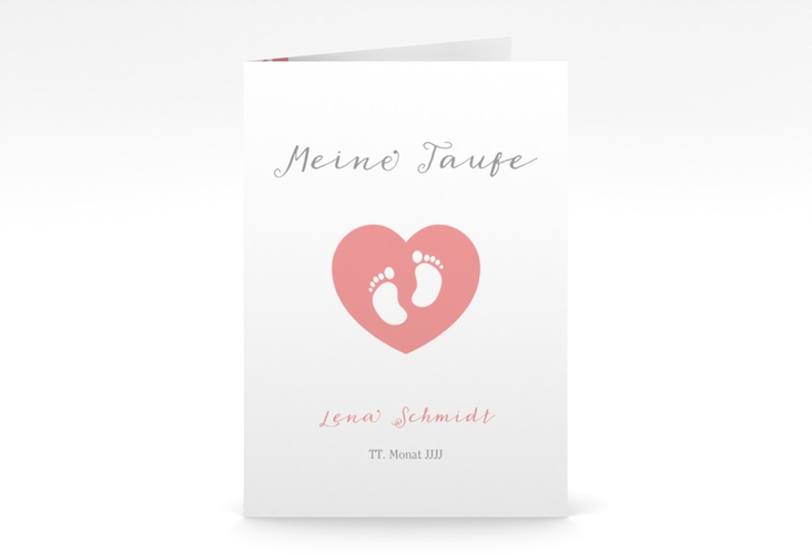 Taufeinladung Footprint A6 Klappkarte hoch rosa hochglanz