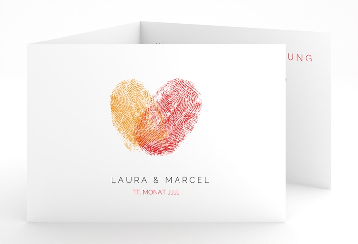 Hochzeitseinladung Fingerprint A6 Doppel-Klappkarte rot hochglanz schlicht mit Fingerabdruck-Motiv