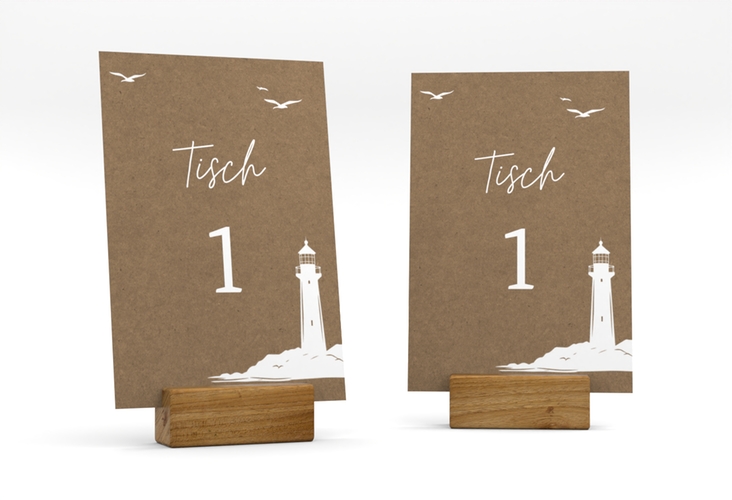 Tischnummer Hochzeit Leuchtturm Tischaufsteller Kraftpapier