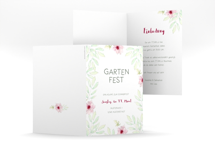 Party Einladungskarte Gartenfest A6 Klappkarte hoch hochglanz