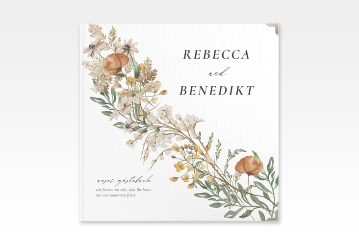 Gästebuch Selection Hochzeit Wildfang Leinen-Hardcover mit getrockneten Wiesenblumen