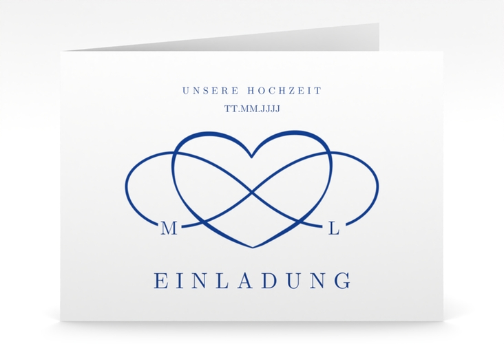 Hochzeitseinladung Infinity mittlere Klappkarte quer blau