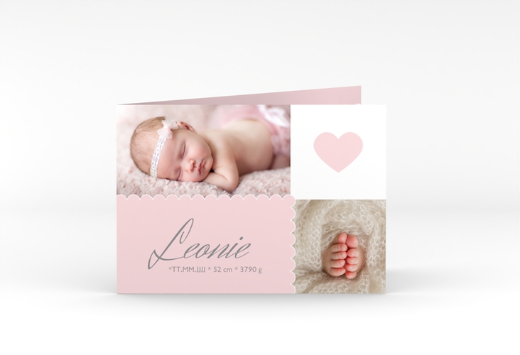Geburtskarte Serenity A6 Klappkarte quer rosa hochglanz