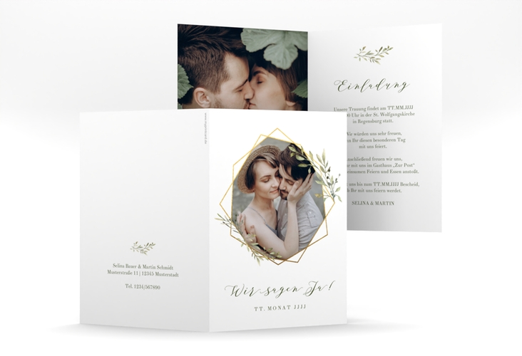 Einladungskarte Hochzeit Acacia A6 Klappkarte hoch weiss hochglanz