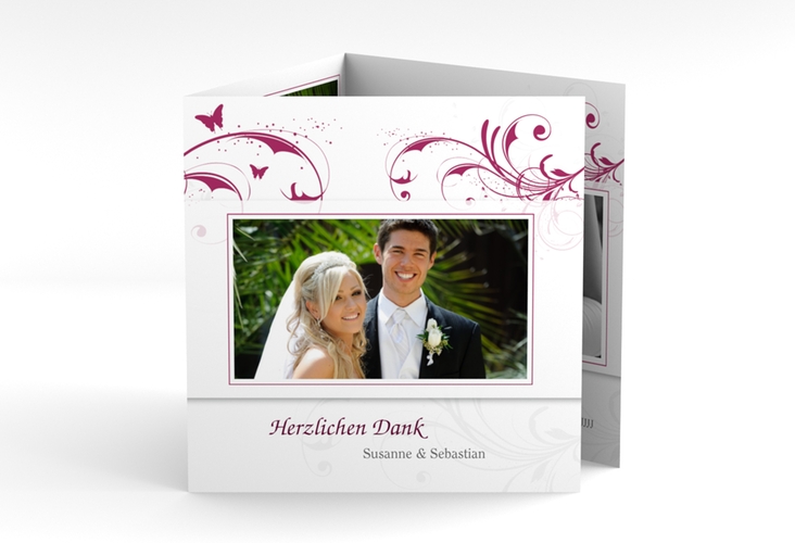 Dankeskarte Hochzeit Palma quadr. Doppel-Klappkarte pink hochglanz