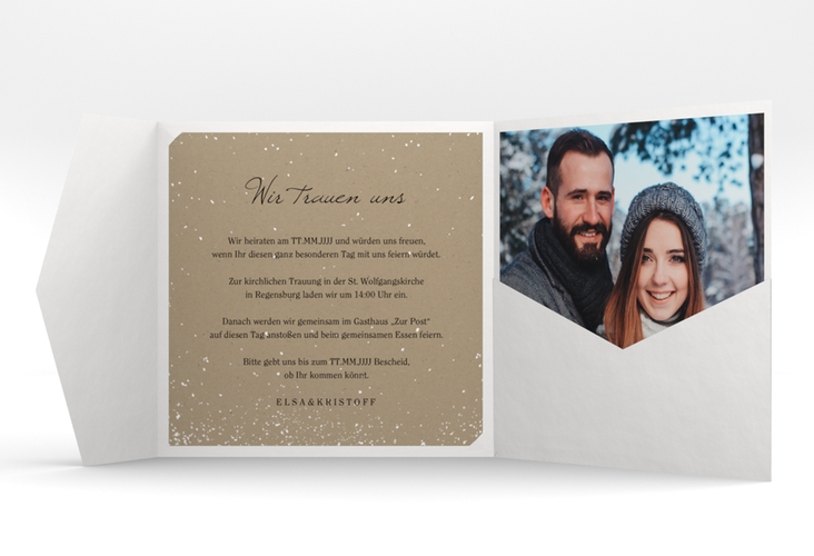 Hochzeitseinladung Winterhochzeit Pocketfold Kraftpapier