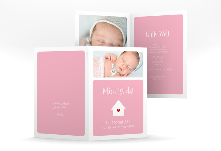 Geburtskarte Homely A6 Klappkarte hoch rosa hochglanz