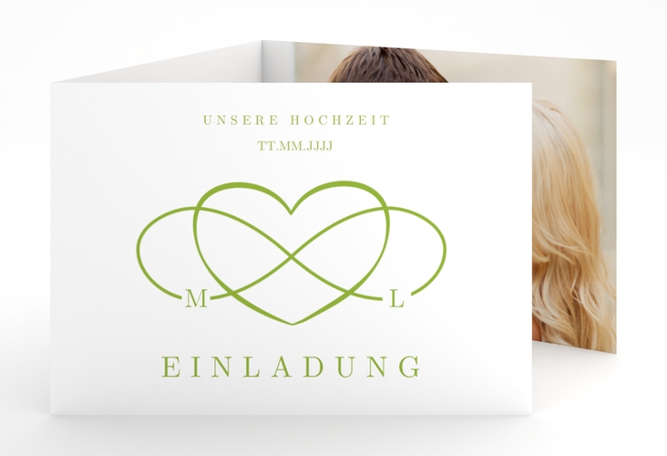 Hochzeitseinladung Infinity A6 Doppel-Klappkarte gruen hochglanz