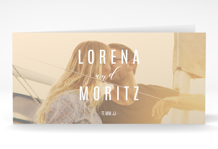 Hochzeitseinladung Memory lange Klappkarte quer beige