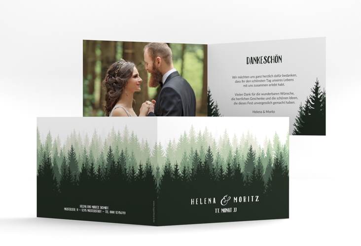 Dankeskarte Hochzeit Forest A6 Klappkarte quer gruen