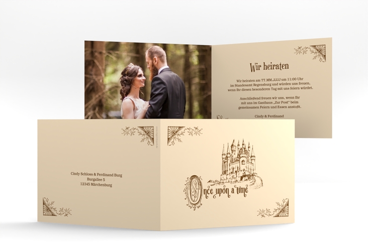 Hochzeitseinladung Storybook A6 Klappkarte quer