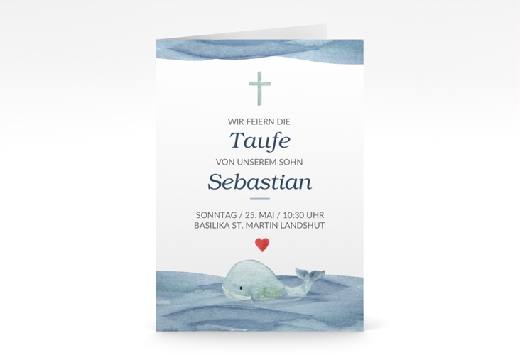 Einladungskarte Taufe "Blauwal" DIN A6 Klappkarte