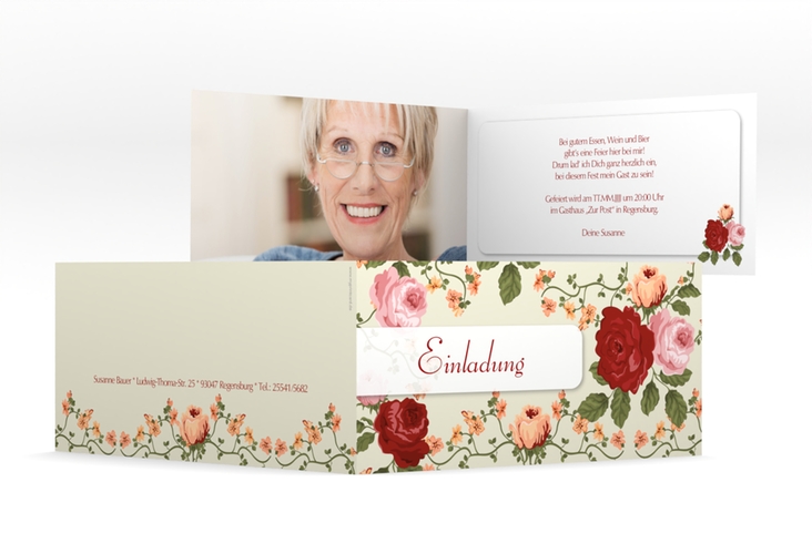 Einladung 70. Geburtstag Rosemarie lange Klappkarte quer