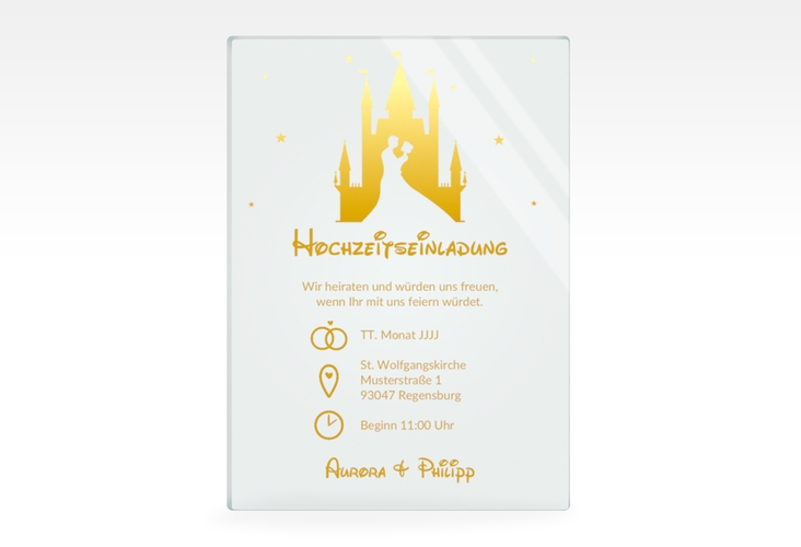 Acryl-Hochzeitseinladung Castle Acrylkarte hoch gold